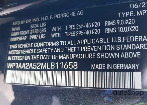 2021 Porsche Macan из США, поврежденный, VIN WP1AA2A52MLB11658